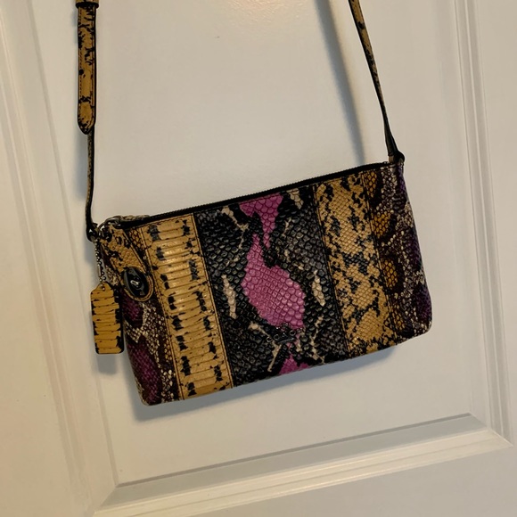 Coach leather handbag gold and purple snakeskin pattern two compartment purse - Picture 2 of 5